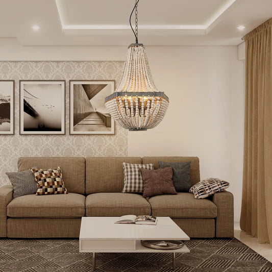 Retro loft vintage rustic round wooden beads chandelier E27 LED hanging lamp decor lights modern for living room hotel kitchen