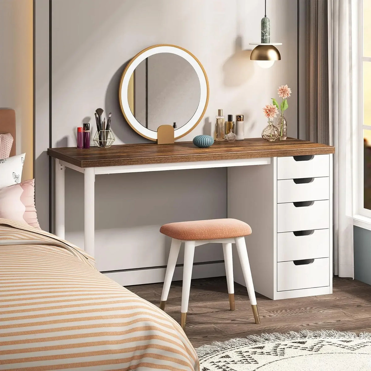 Tribesigns Vanity Desk Featuring Five Spacious Drawers For Ample Organization