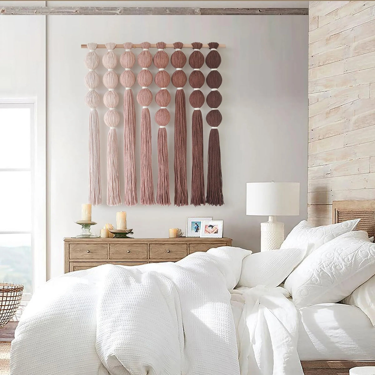 39"W x 39"L Spherical Fiber Yarn Wall Hanging, Modern Farmhouse Boho Neutral Wall Decor for Entryway Bedroom Living Room Office