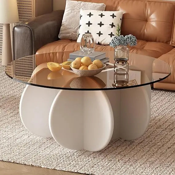 RBXC Mid Century Round Glass Coffee Table for Living Room