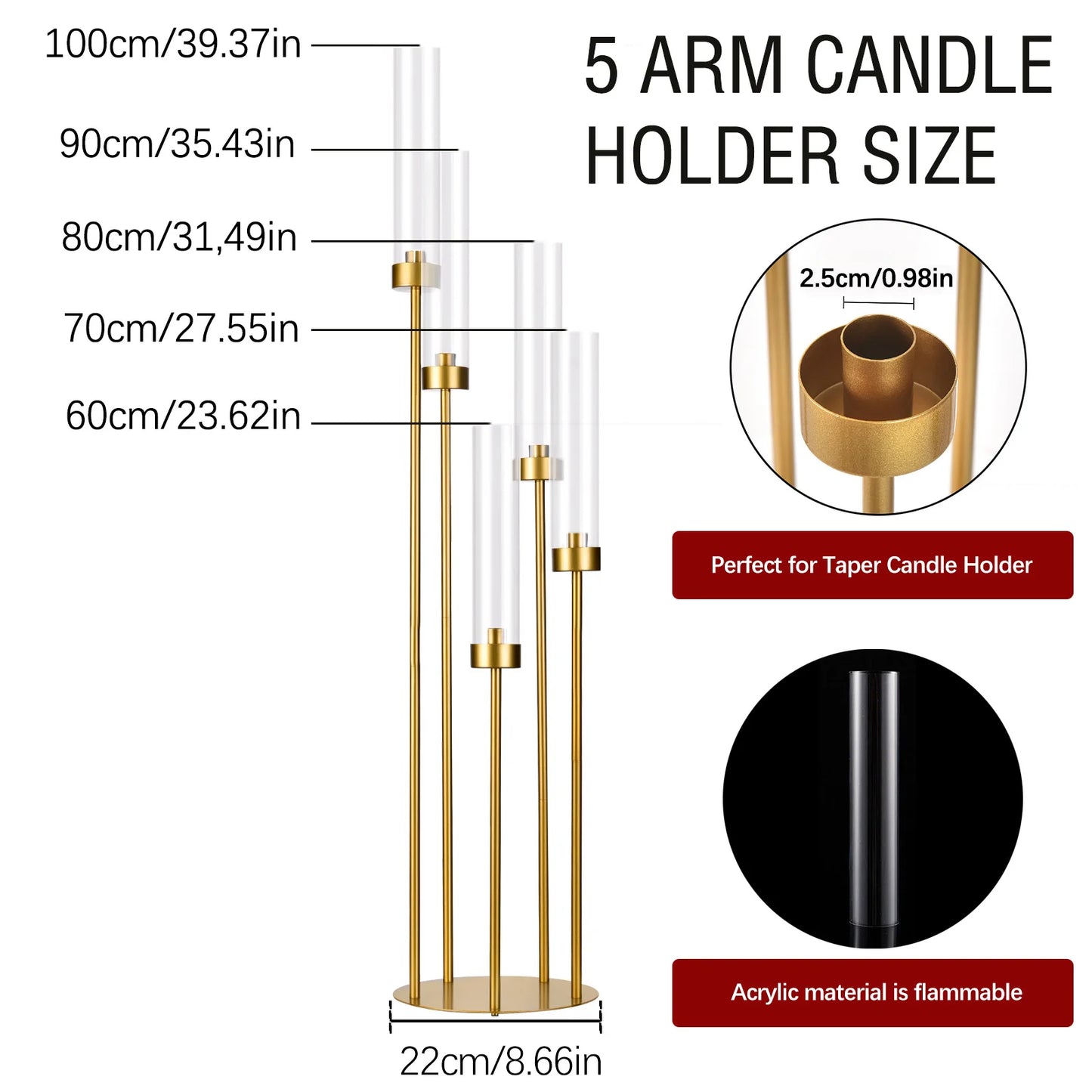VINCIGANT Floor Candelabra 5 Arm LED Candle Holder For Weddings