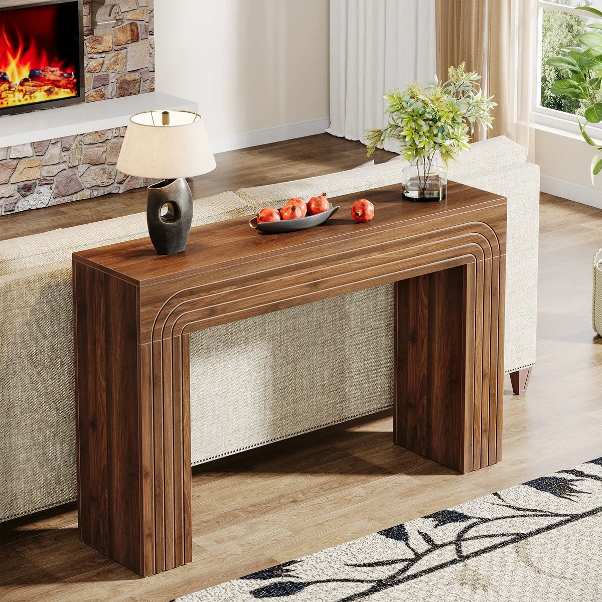 Rustic Bamboo Foyer Console Table With Matching Wall Mirror