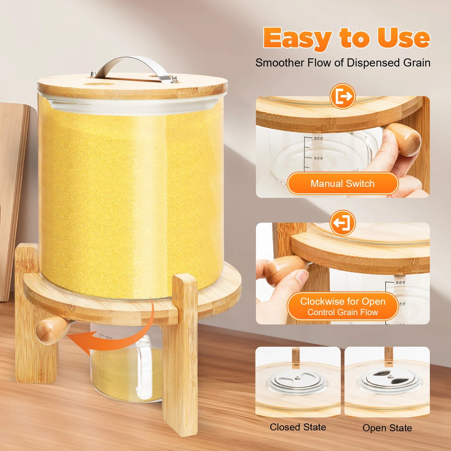 Capacity Airtight Glass Dry Food Storage Container Bamboo Lid