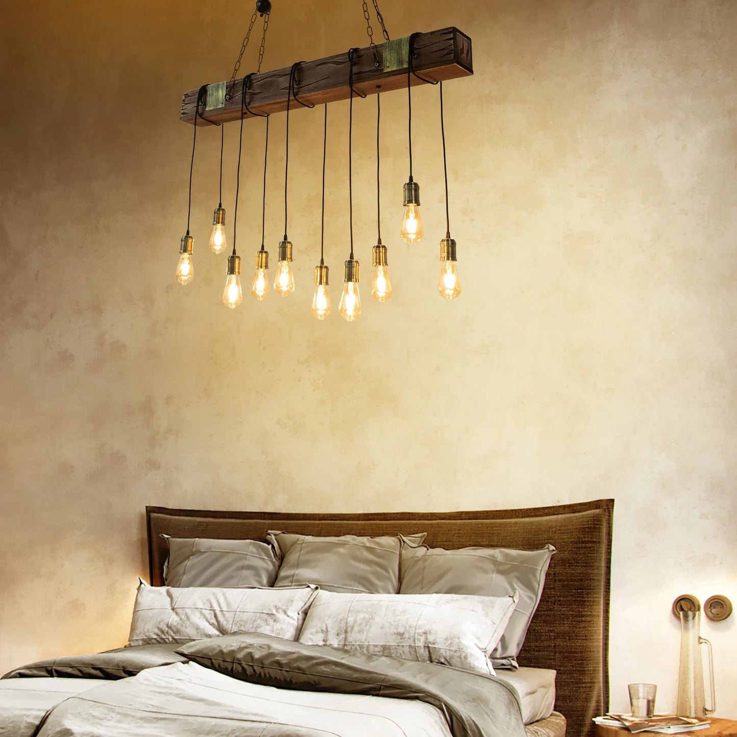 Vintage Wood Ceiling Chandelier Pendant Light E26 Base
