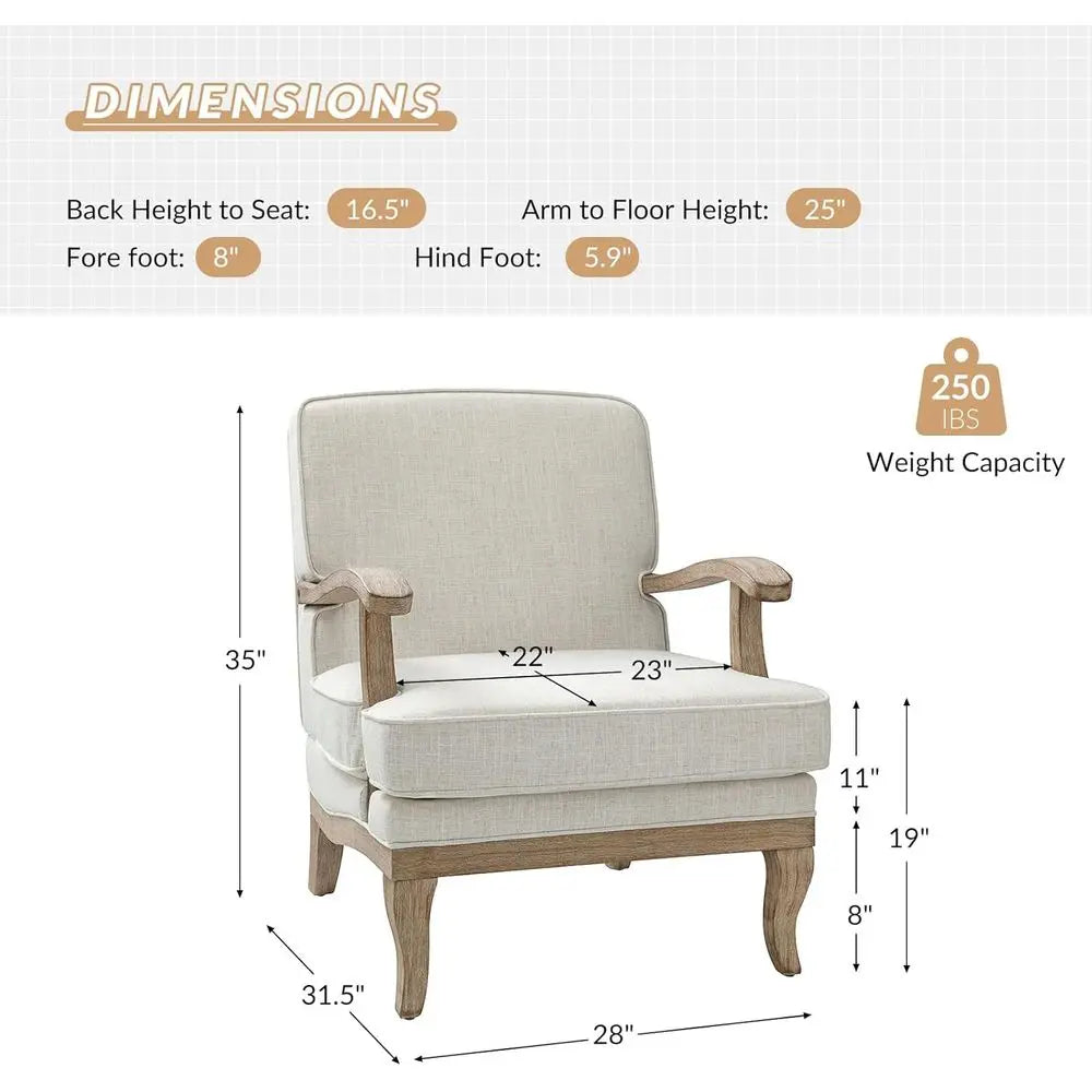 -Century ern Accent Chair, Upholstered Living Room Lounge Chair, Lounge Armchair with tic Stripes & Solid Wood Legs, Living Room