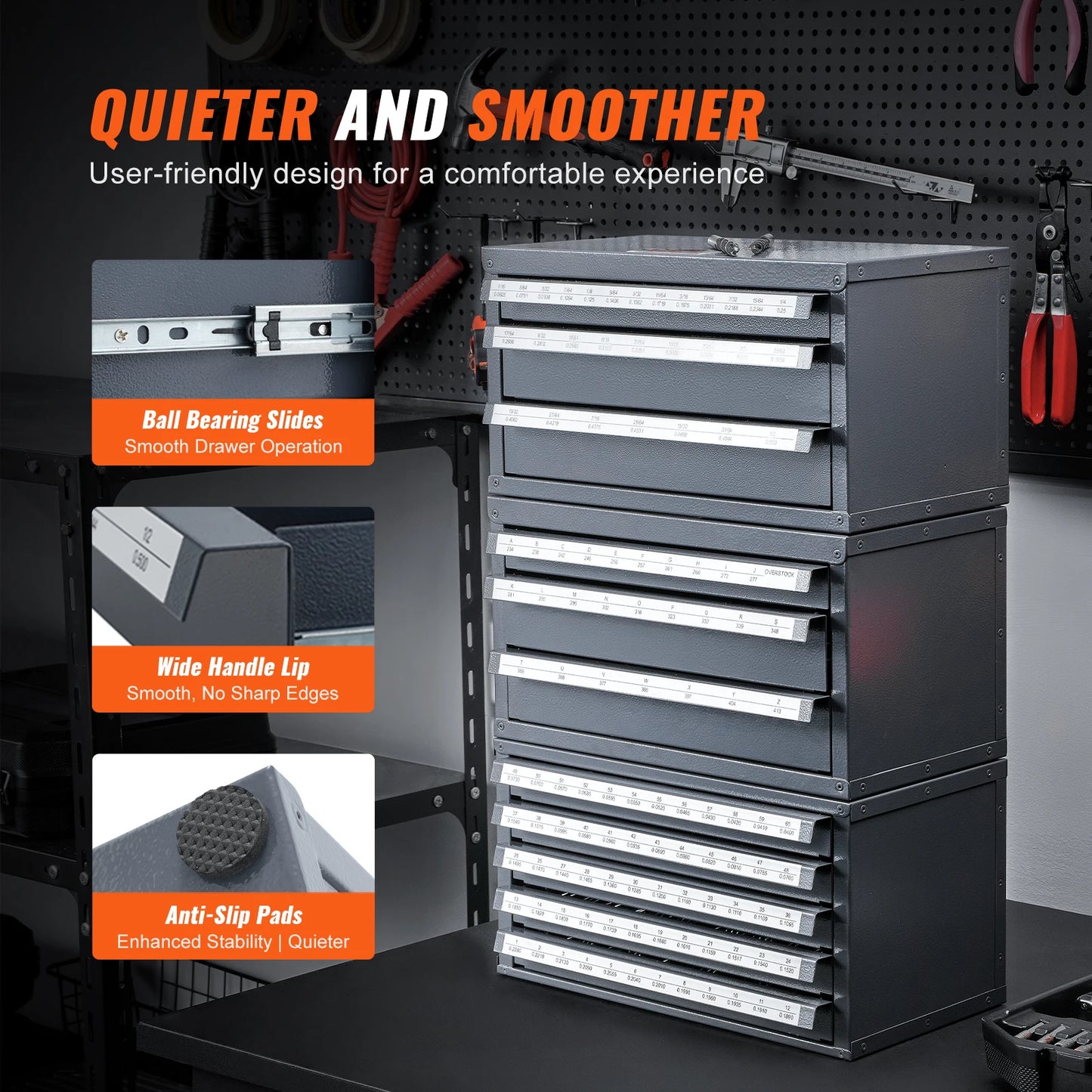 SucceBuy Steel Drill Dispenser Organizer Cabinet Storage Drill Bit Dispenser Cabinet Three-Drawer Drill Bit Organizer Cabinet