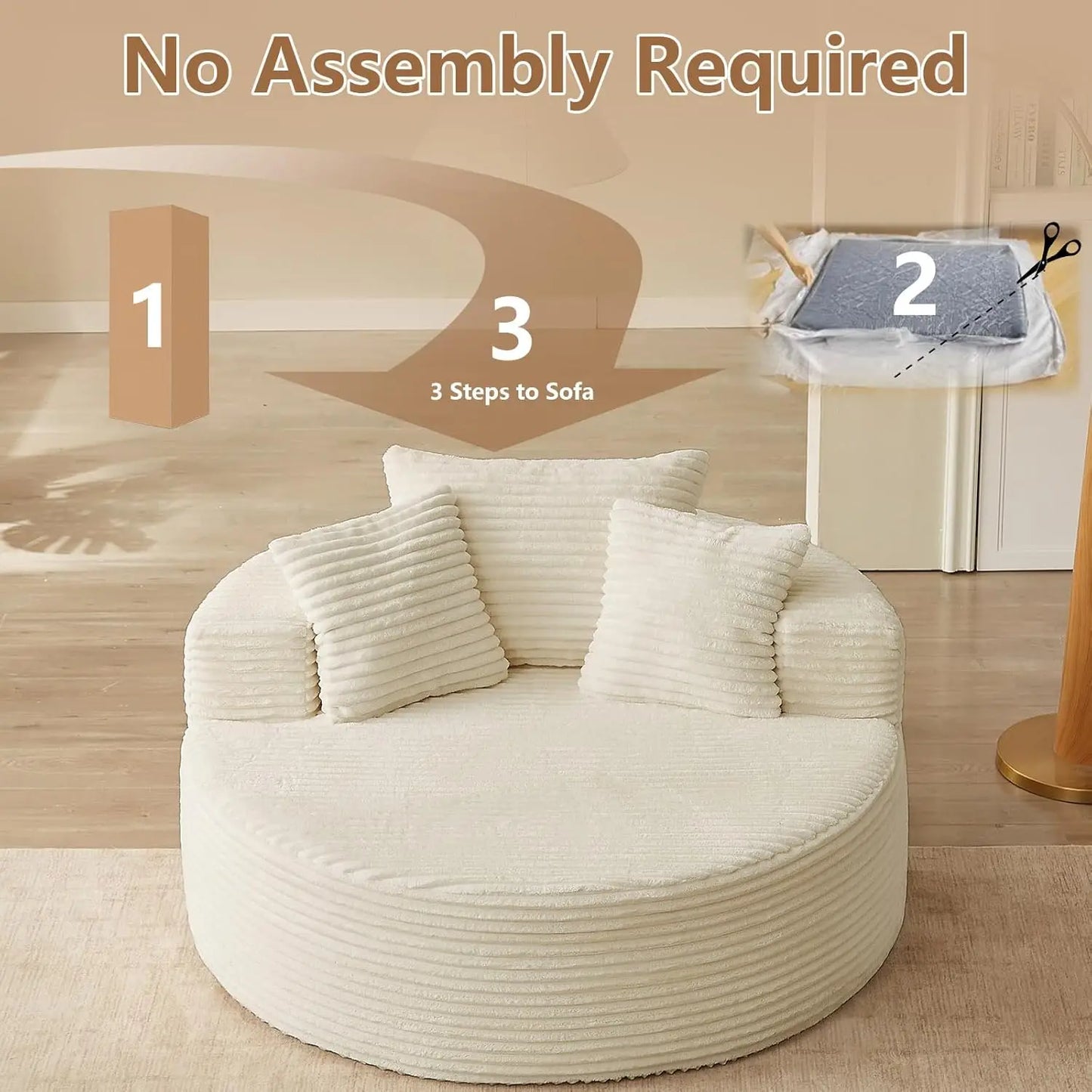 Round Upholstered Corduroy Lounge Chair For Indoor Use