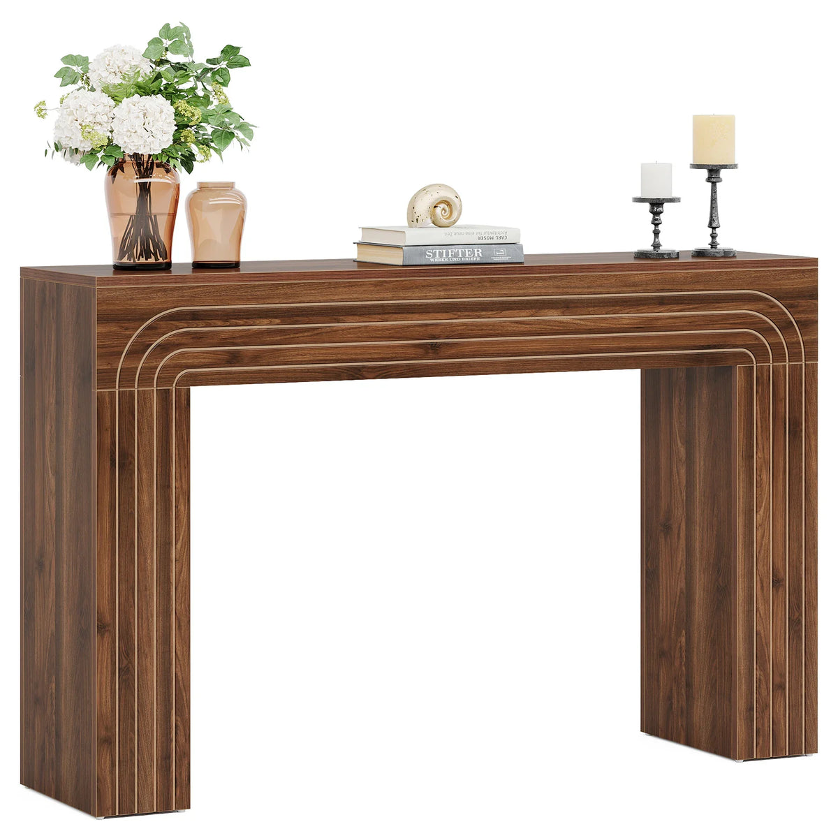 Rustic Bamboo Foyer Console Table With Matching Wall Mirror
