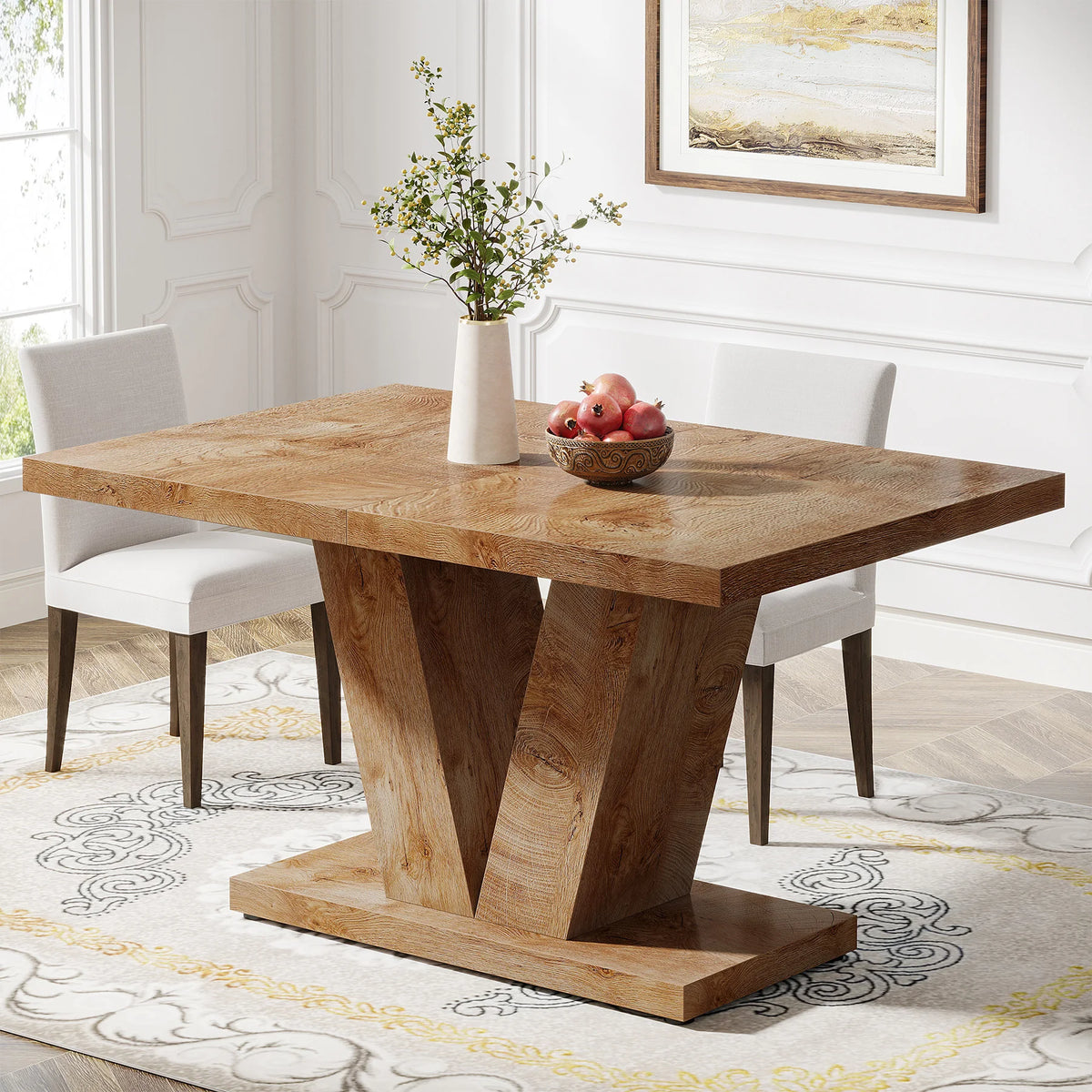 Tribesigns Farmhouse Wooden Dining Table With Heavy Duty Pedestal