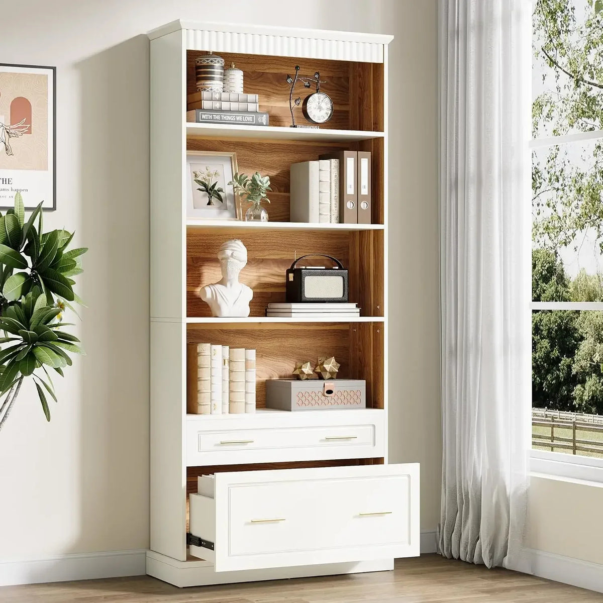 Tribesigns 5 Shelf Bookcase With File Cabinet Drawer