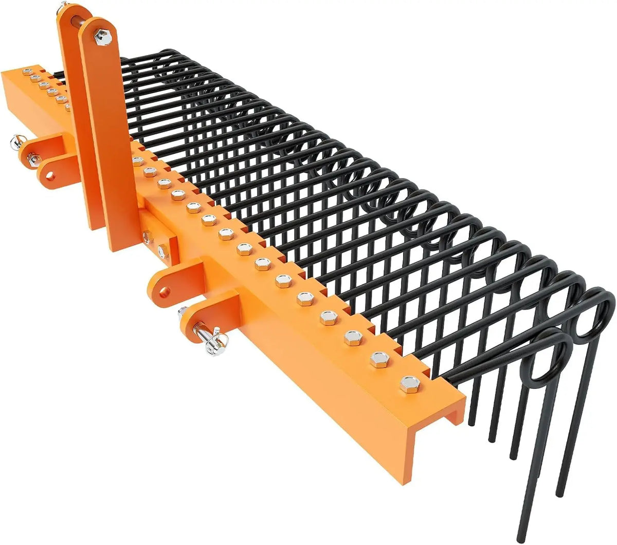 72 Inch Pine Straw Rake, 30 Coil Spring Tines Durable Powder Coated Steel Tow Behind Landscape Rake with 3 Point Hitch Receiver Attachment Fit to Cat0 Cat 1 Tractors for Leaves Grass