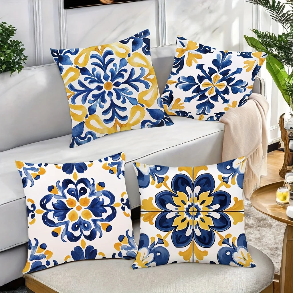 Four Piece Tile Pattern Pillow Cover Set For Home Decor