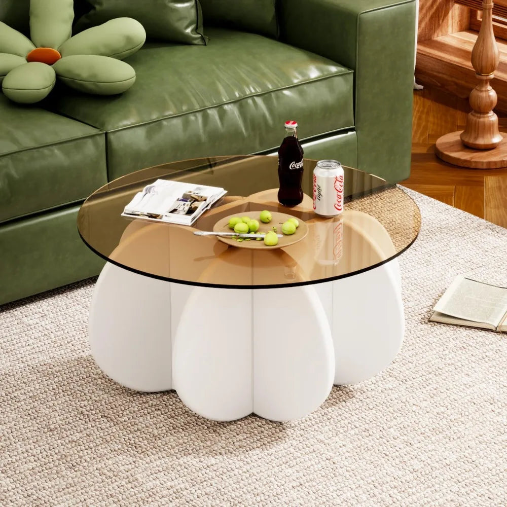 RBXC Mid Century Round Glass Coffee Table for Living Room