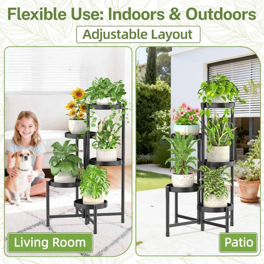 5 Tier Corner Metal Plant Stand Folding Tall Flower Display Rack for Indoor Outdoor Patio Balcony Garden Black
