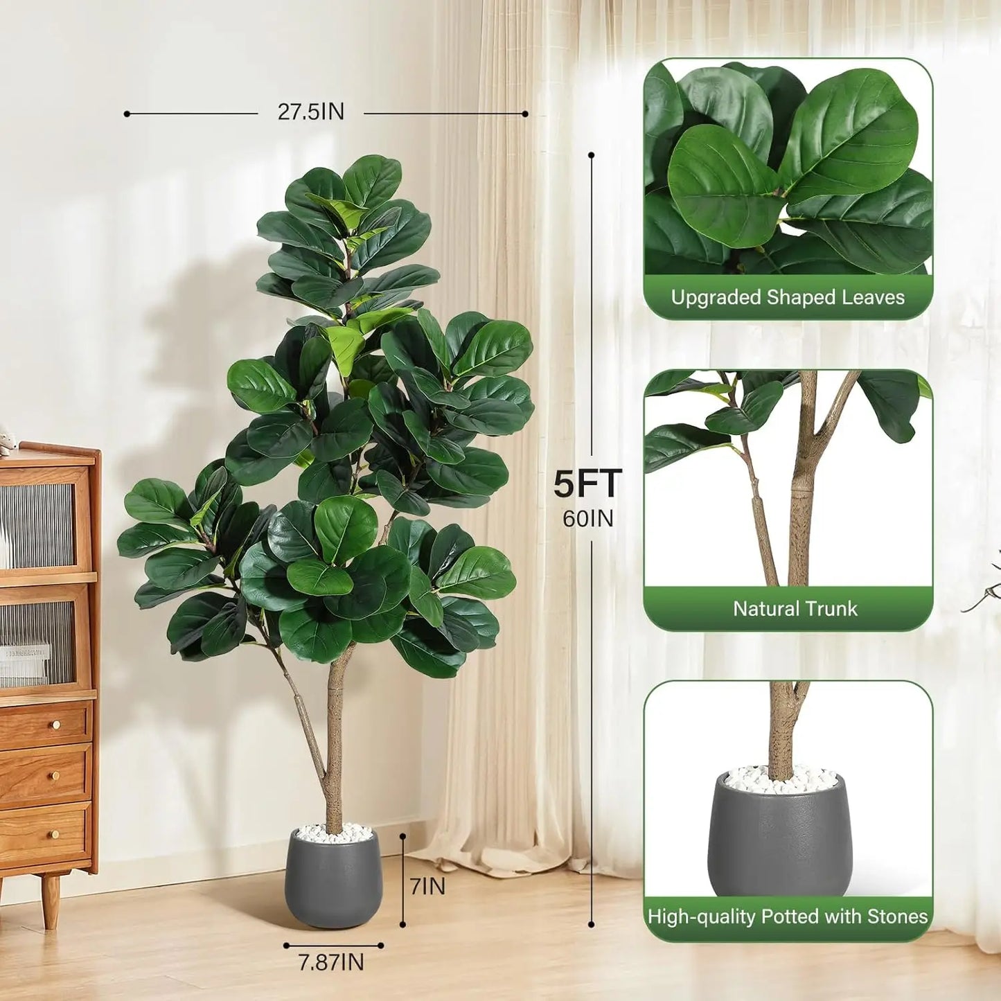 HiMISS Fiddle Leaf Fig Tree Artificial In Planter Decorative