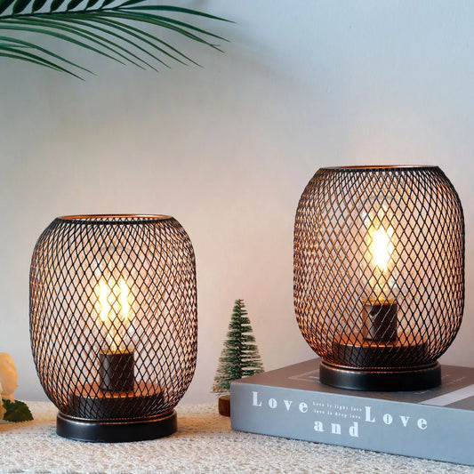 NEWIMAGE Metal Cage Table Lamp LED Lantern Battery Powered