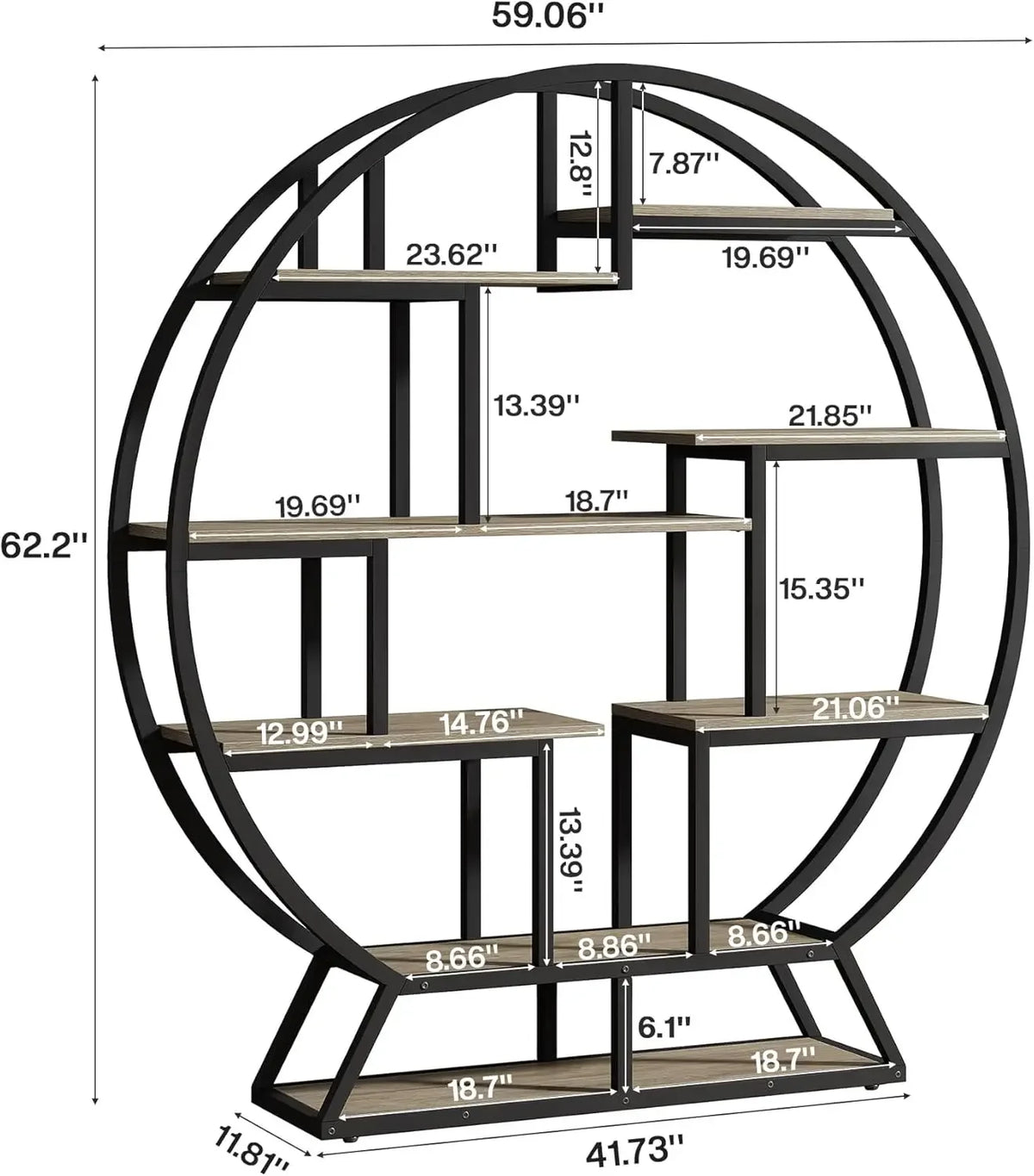 Tribesigns Round Industrial Bookshelf With Staggered Wood Shelves