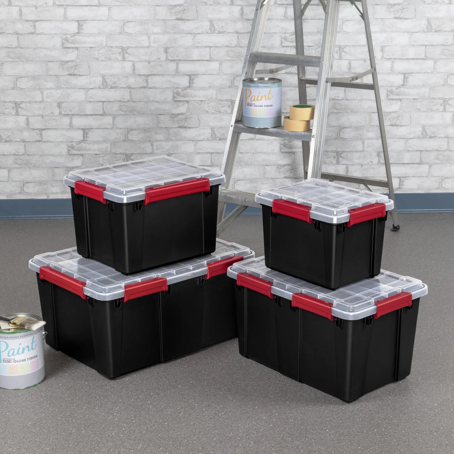 8.5 Gallon Waterproof Plastic Storage Bin with Lid, Gasket Seal & Durable Latches, Black Tote for Home, Garage, Outdoor Storage
