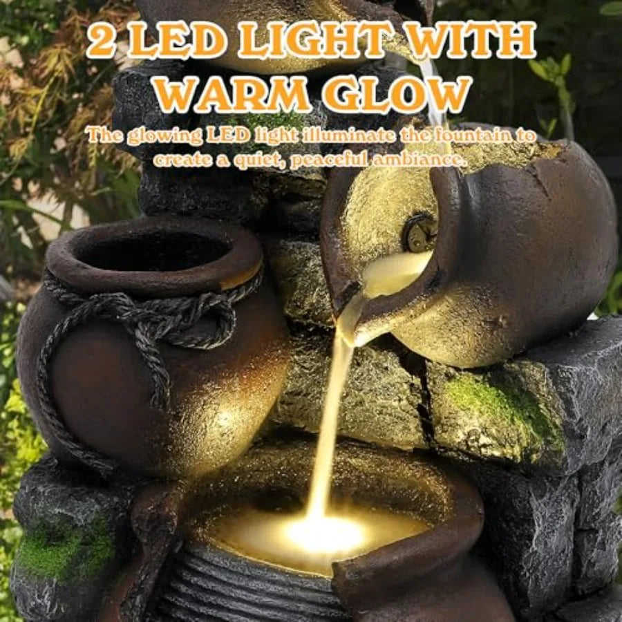 4-Tier Cascading Water Fountain With LED Lights And Pump