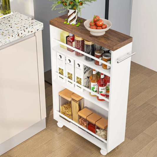 Tribesigns Slim Storage Cart with Handle, 4-Tier Rolling Narrow Kitchen Cart on Wheels for Small Place, Bathroom, Laundry