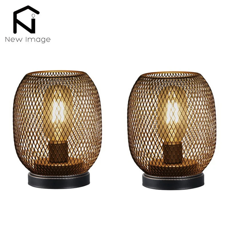 NEWIMAGE Metal Cage Table Lamp LED Lantern Battery Powered