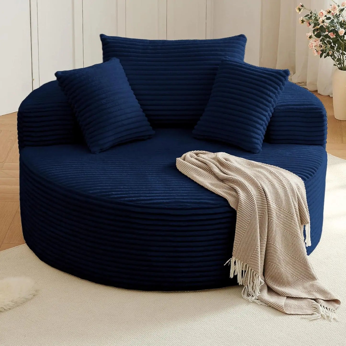 Round Upholstered Corduroy Lounge Chair For Indoor Use