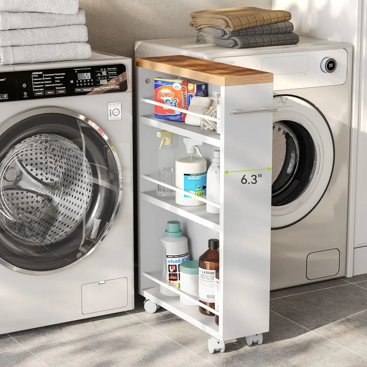 Tribesigns Slim Storage Cart with Handle, 4-Tier Rolling Narrow Kitchen Cart on Wheels for Small Place, Bathroom, Laundry