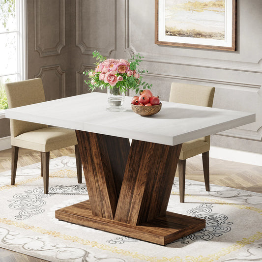 Tribesigns Farmhouse Wooden Dining Table With Heavy Duty Pedestal