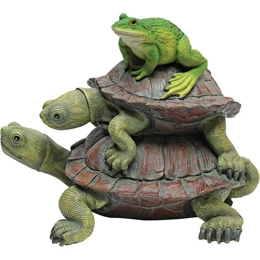 In Good Company rog and Turtles Garden Animal Statue, 11 Inch Long, 8 Inch Tall, Cast Stone Resin, ull Color inish