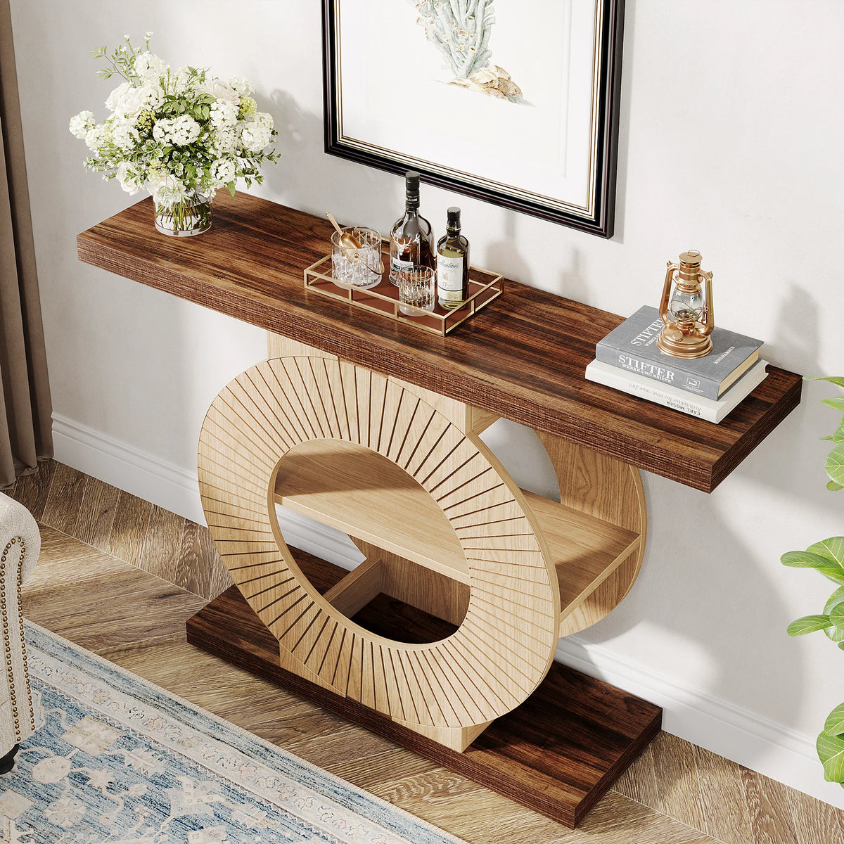 Tribesigns Modern Console Table with Storage Shelves and Rollers