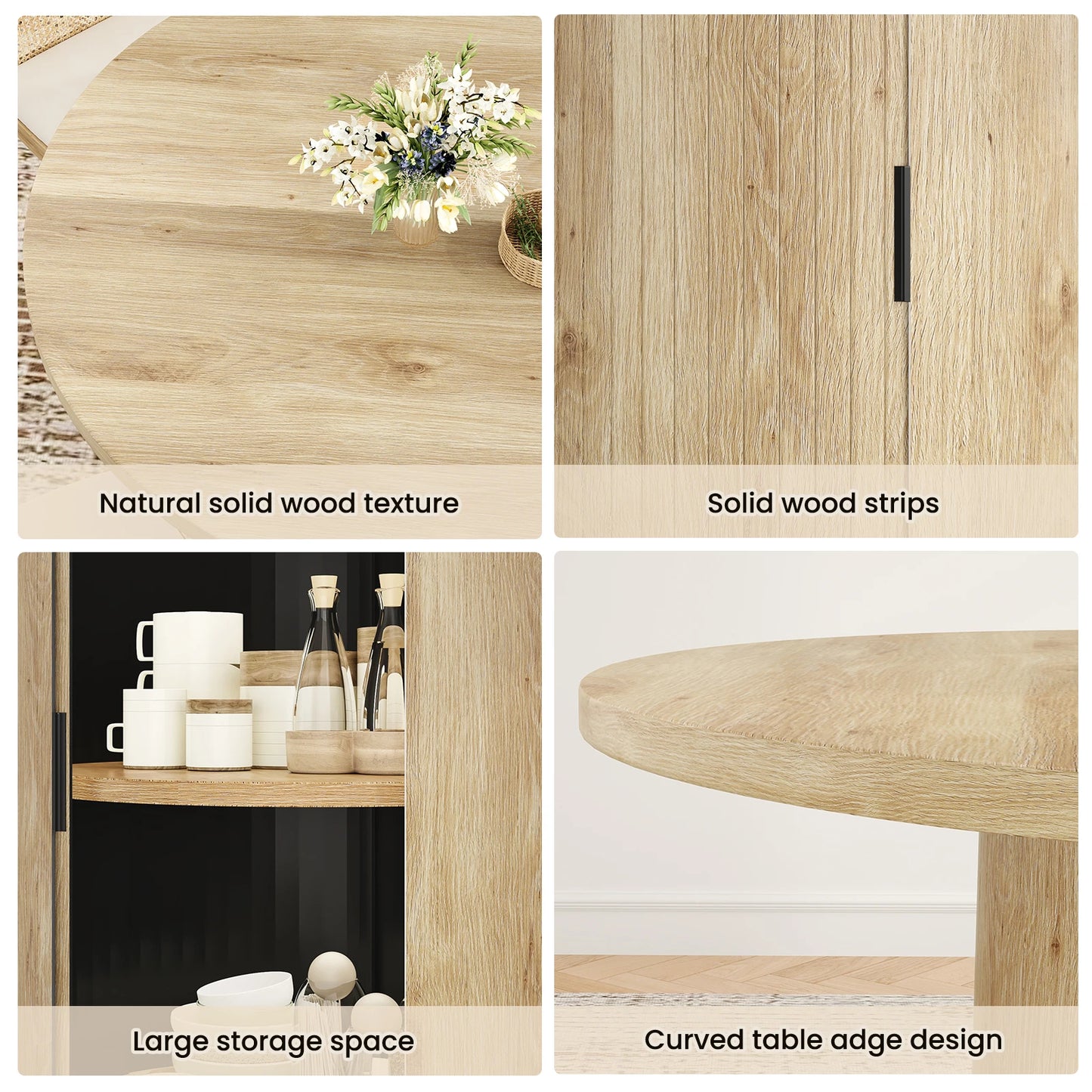 FARINI Modern Wood Round Dining Table for Four