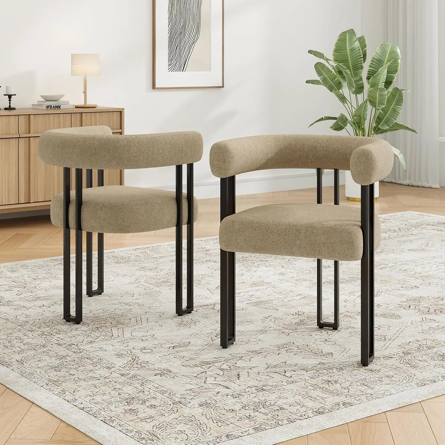 FARINI Bouclé Dining Arm Chairs Set of 2