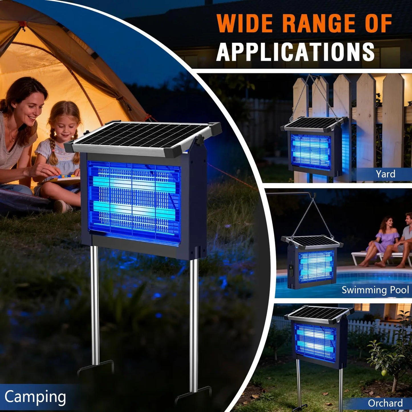 Solar Mosquito Zapper Outdoor Waterproof Dual Solar USB Rechargeable