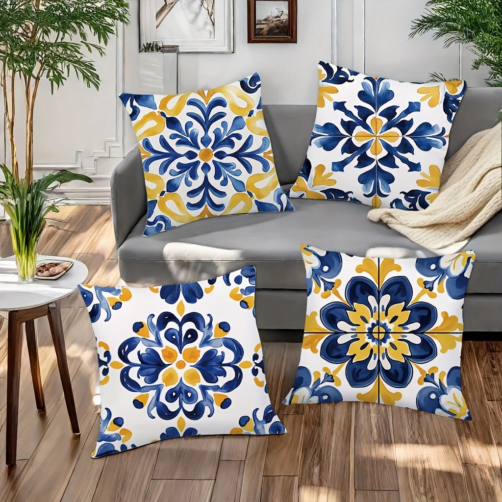 Four Piece Tile Pattern Pillow Cover Set For Home Decor