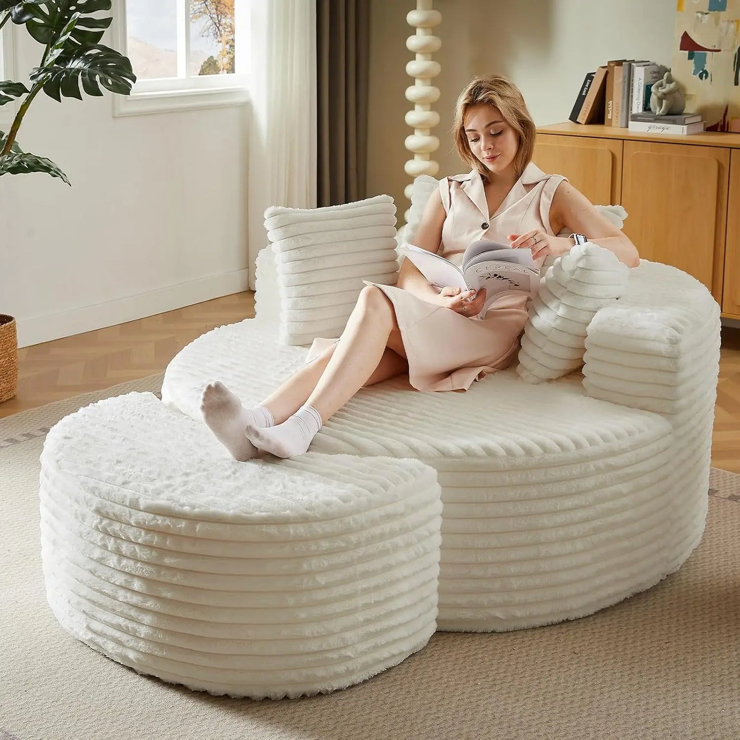 Round Upholstered Corduroy Lounge Chair For Indoor Use
