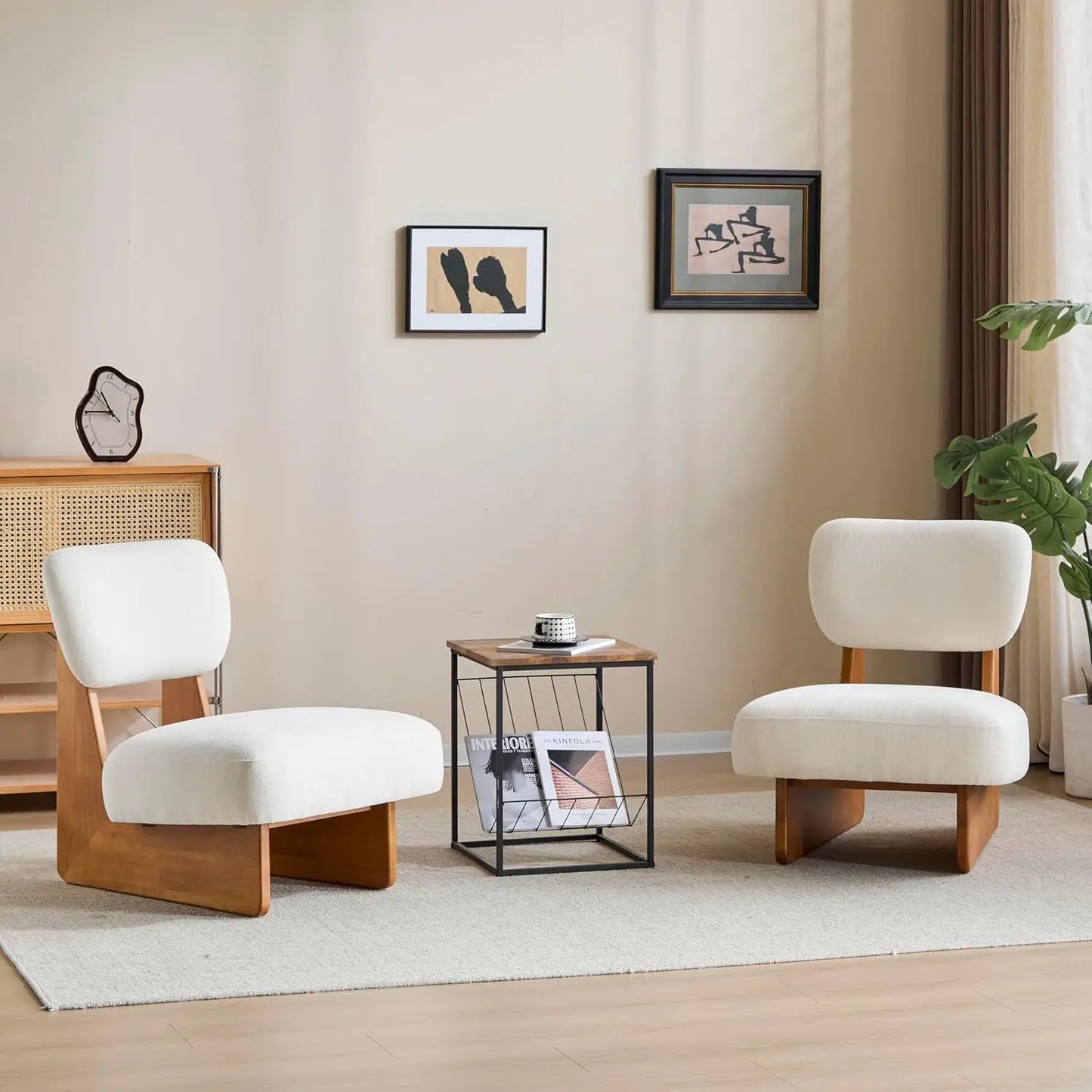 Low Profile Accent Chair Set Of 2 Modern Armless Fabric Lounge Chairs