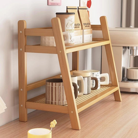 Desktop Organizer Shelf Two Tier Wooden Storage Rack