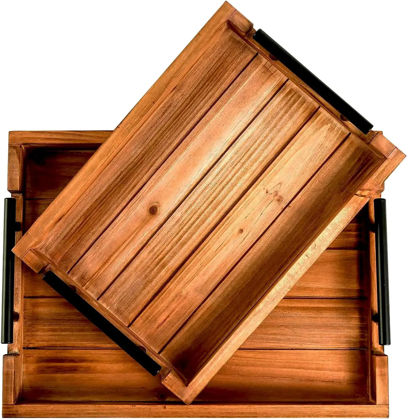 Vintage Wood Serving Tray Set With 3 Nested Trays For Kitchen Durable Stackable