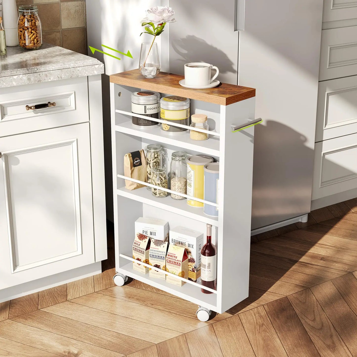 Tribesigns Slim Storage Cart with Handle, 4-Tier Rolling Narrow Kitchen Cart on Wheels for Small Place, Bathroom, Laundry