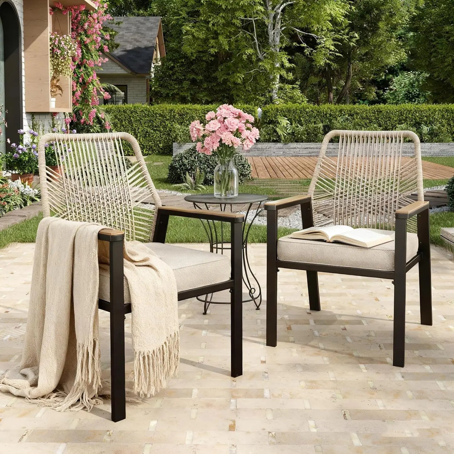 MIXPATIO Round Outdoor Dining Set Wicker Rattan Chairs And Table