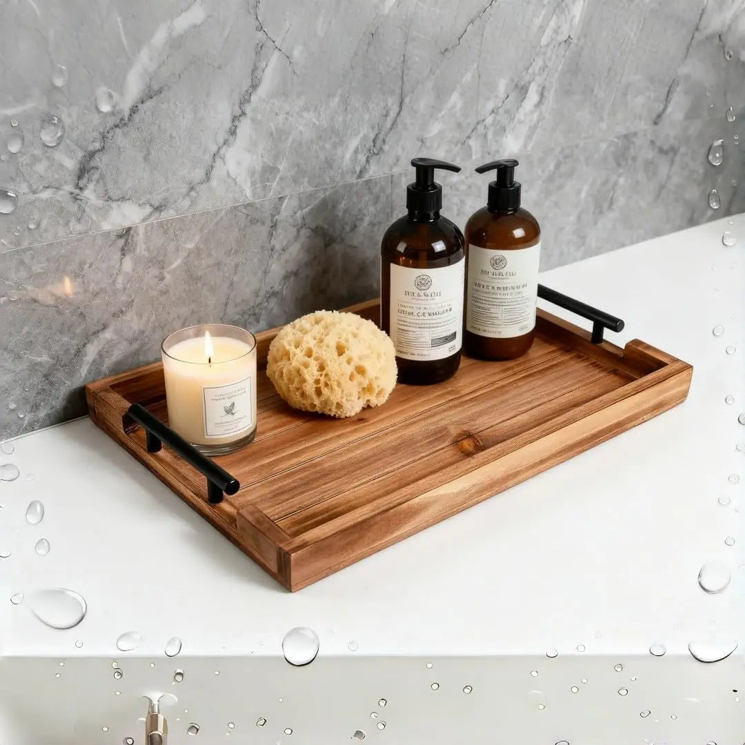 Vintage Wood Serving Tray Set With 3 Nested Trays For Kitchen Durable Stackable