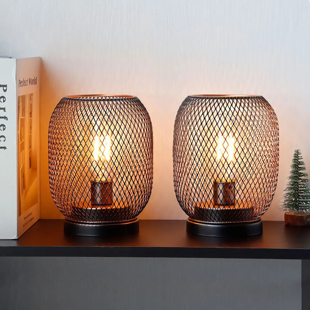 NEWIMAGE Metal Cage Table Lamp LED Lantern Battery Powered