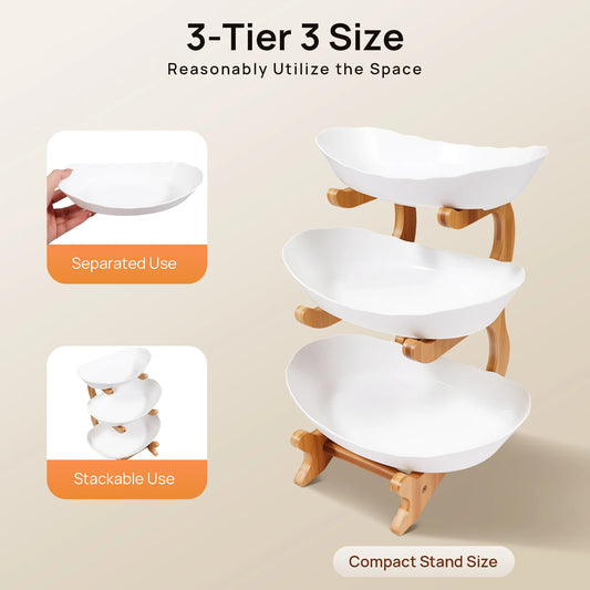 3-Tier Fruit Plate And Dessert Tray On Bamboo Stand For Parties