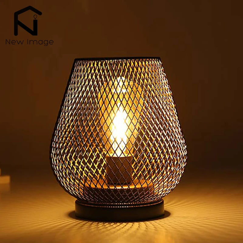 NEWIMAGE Nordic Metal Hollow Cage Candle Holder LED Lantern