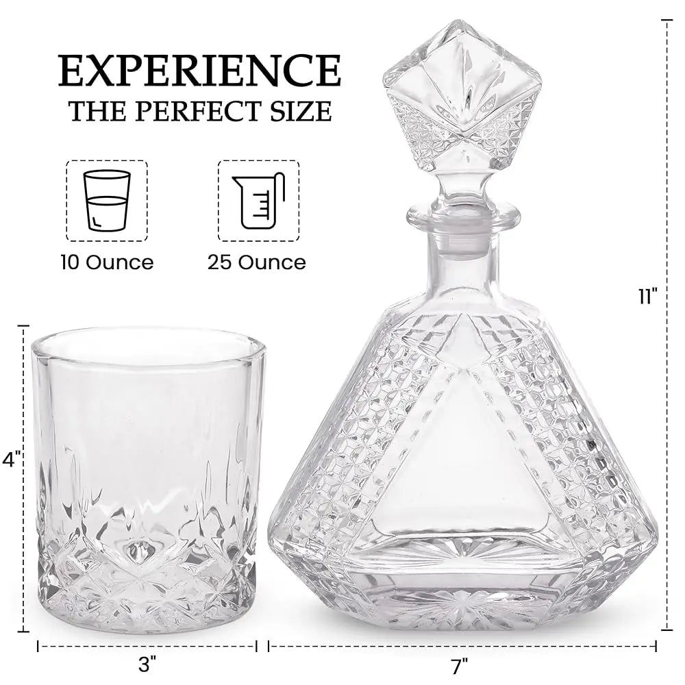 ZUIDID Pyramid Whiskey Decanter Set With Four Glasses