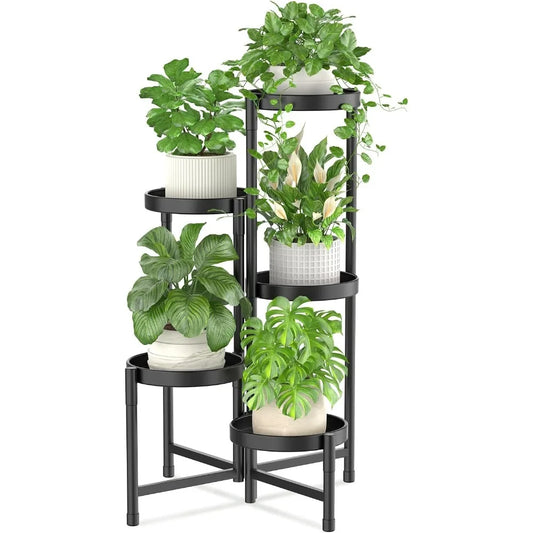 5 Tier Corner Metal Plant Stand Folding Tall Flower Display Rack for Indoor Outdoor Patio Balcony Garden Black