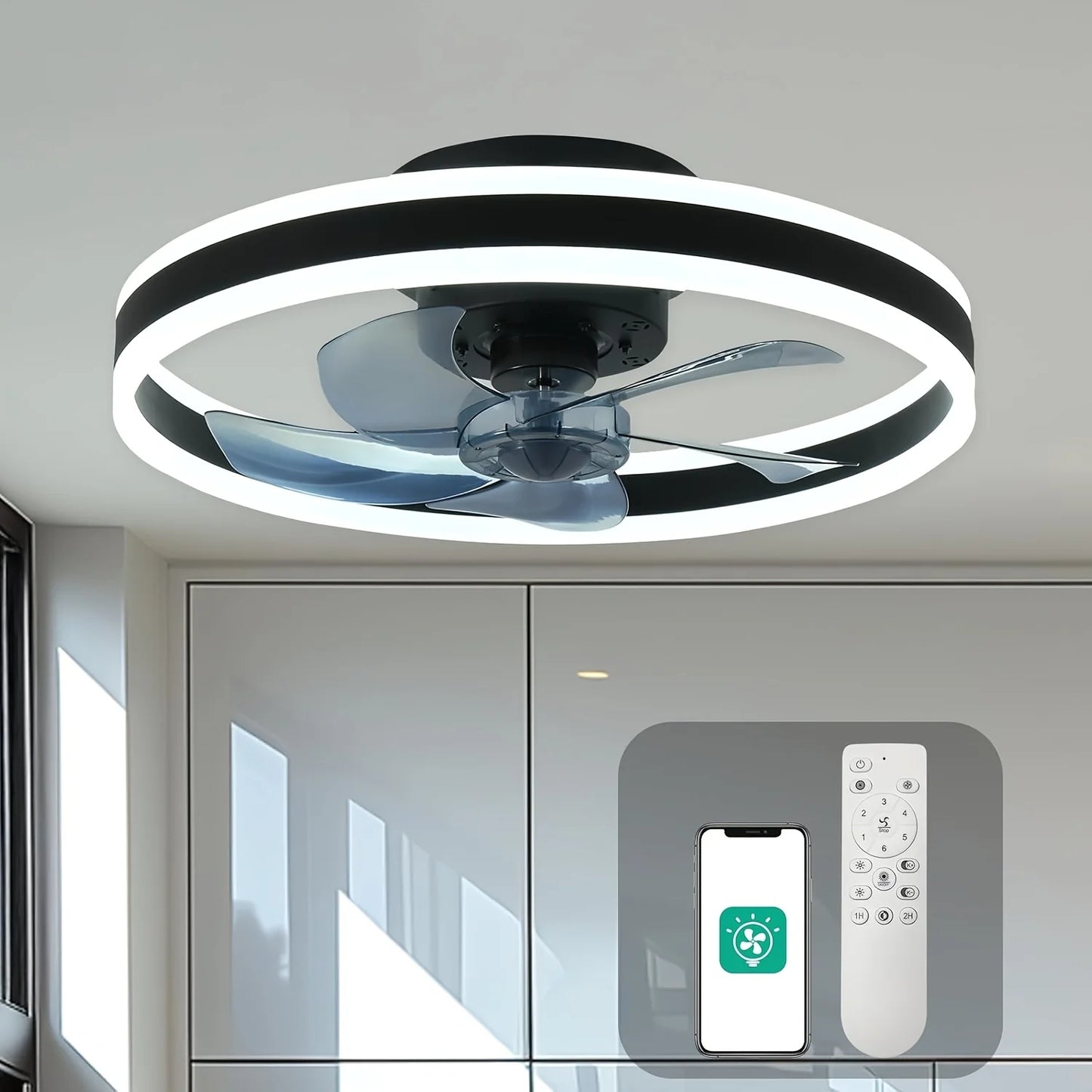 Orison Ceiling Fan With Remote Control Flush Mount LED Dimmable Indoor