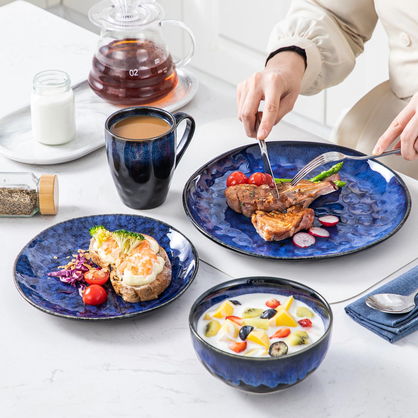 MALACASA Starry Dinnerware Set Microwave Safe Ceramic