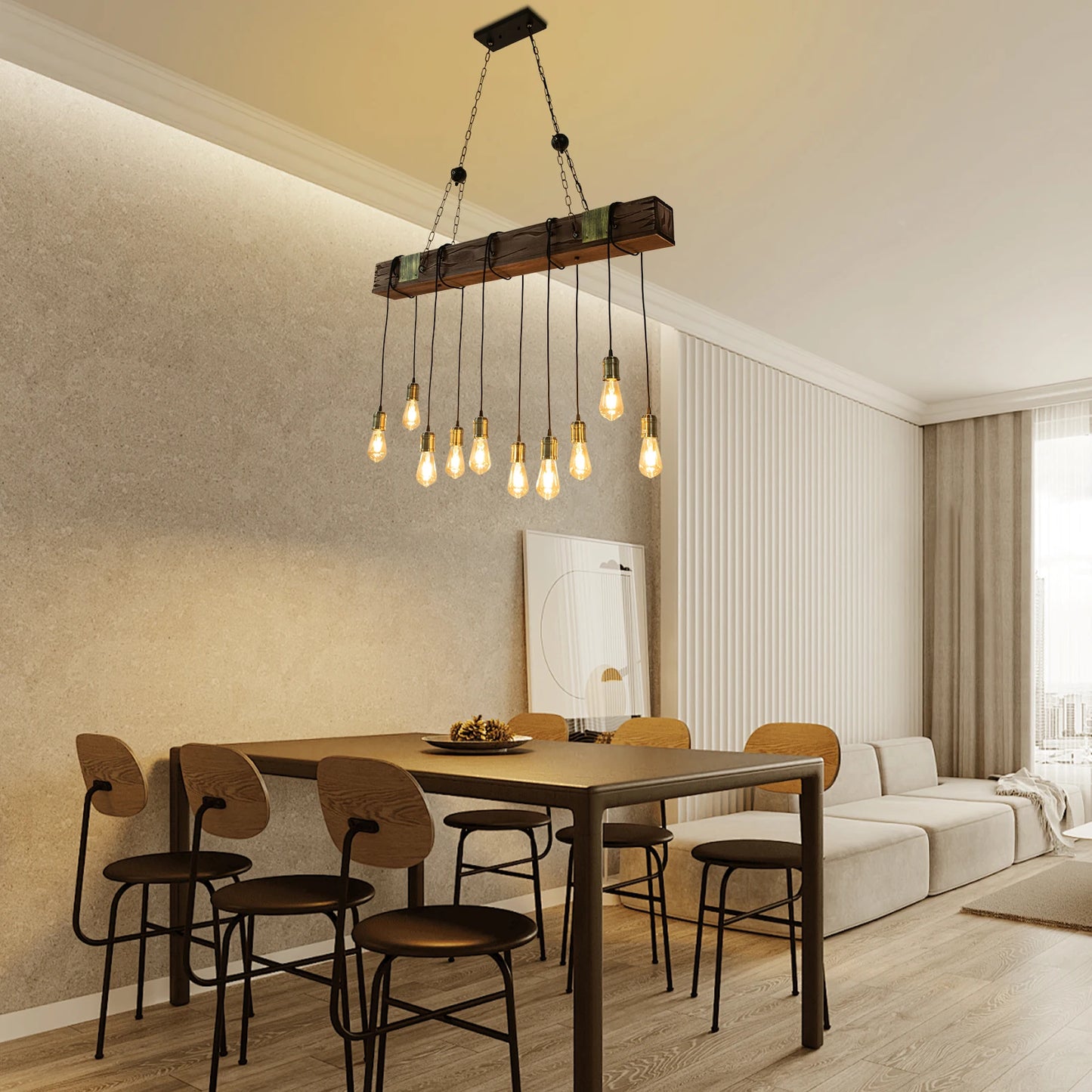 Vintage Wood Ceiling Chandelier Pendant Light E26 Base