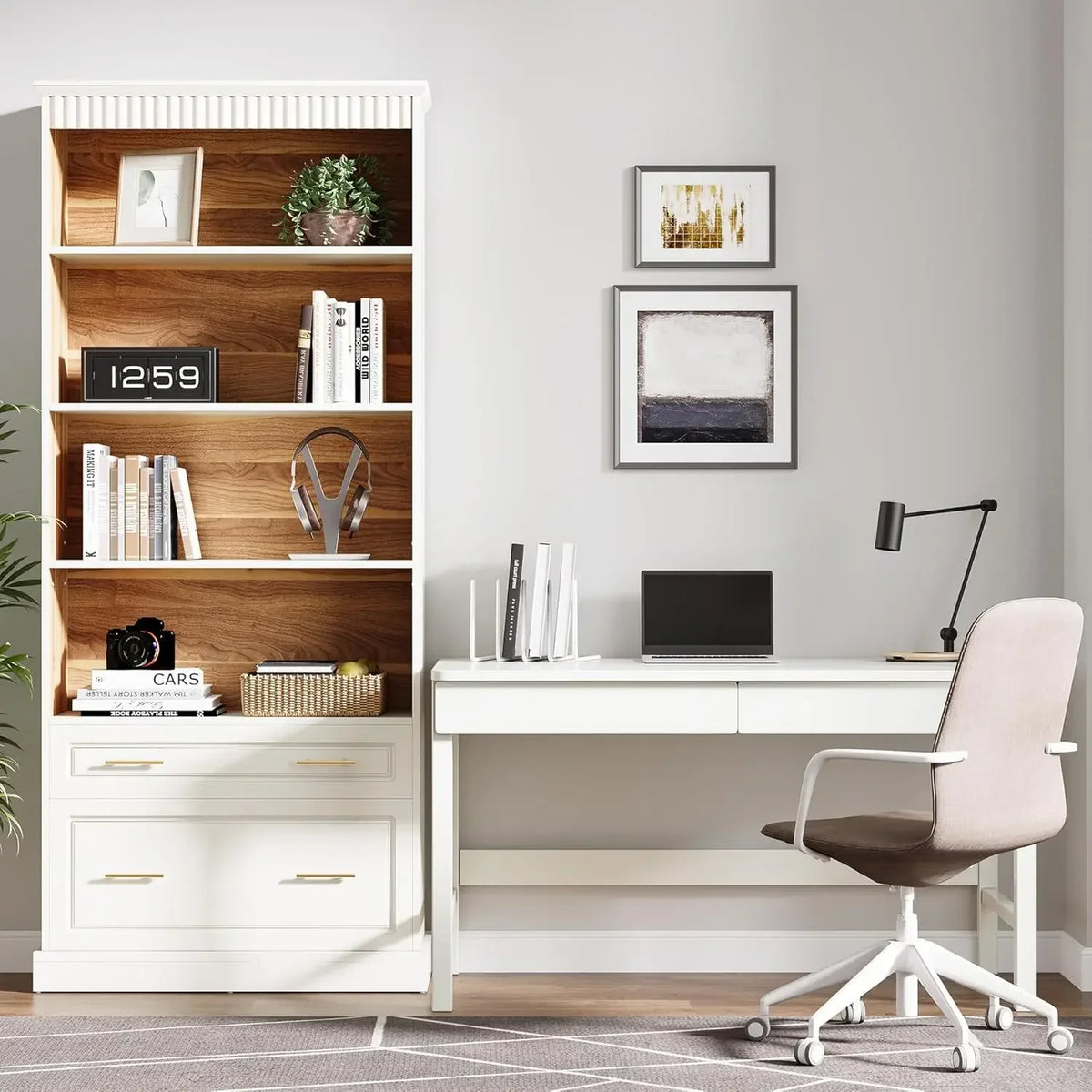 Tribesigns 5 Shelf Bookcase With File Cabinet Drawer